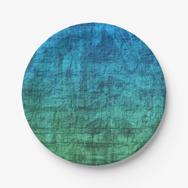 Green And Blue Gradient Texture Pattern Paper Plates (Front)
