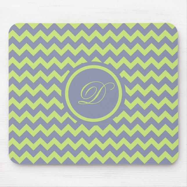 Green And Blue-Gray Retro Chevron Pattern Mouse Pad (Front)