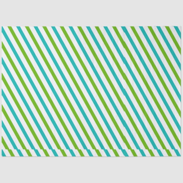 Green and Blue Horizontal Stripes White Christmas Tissue Paper (Front)