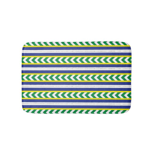 Green and blue Latvian Latgale Ethnic Folk art Bath Mat (Front)