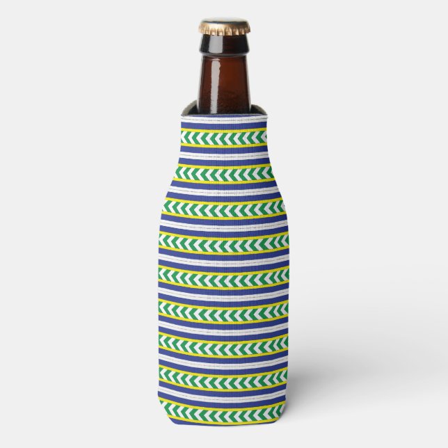 Green and blue Latvian Latgale Ethnic Folk art Bottle Cooler (Bottle Front)