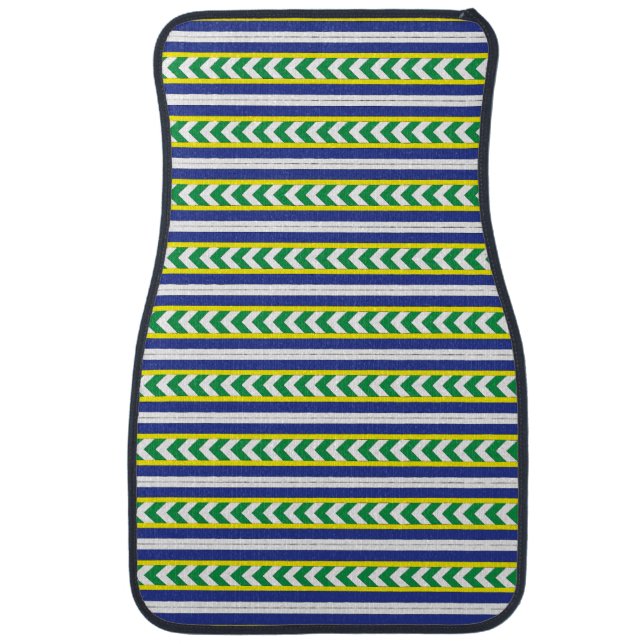 Green and blue Latvian Latgale Ethnic Folk art Car Floor Mat (Front)