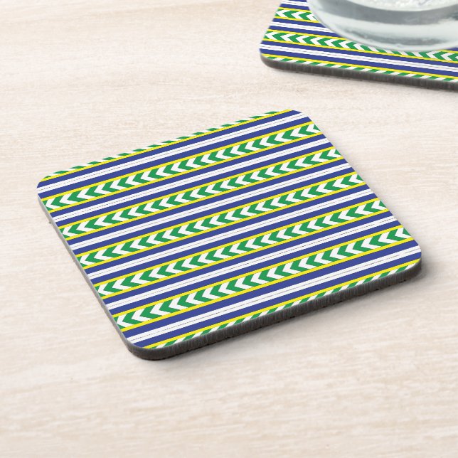 Green and blue Latvian Latgale Ethnic Folk art Drink Coaster (Left Side)