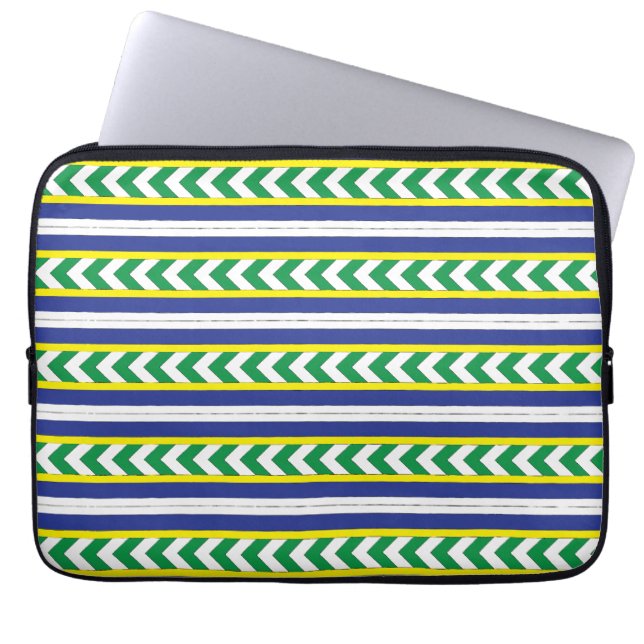 Green and blue Latvian Latgale Ethnic Folk art Laptop Sleeve (Front)