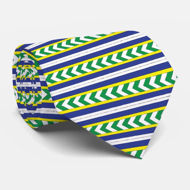 Green and blue Latvian Latgale Ethnic Folk art Neck Tie (Rolled)