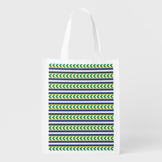 Green and blue Latvian Latgale Ethnic Folk art Reusable Grocery Bag (Front)