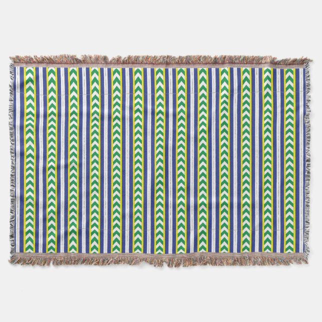 Green and blue Latvian Latgale Ethnic Folk art Throw Blanket (Front)