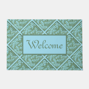Green and blue leaf tile doormat