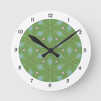 Green and Blue Leafy Pattern Clock