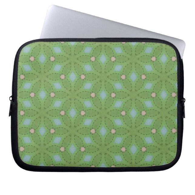 Green and Blue Leafy Pattern Laptop Case (Front)