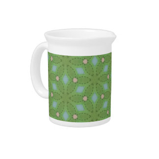 Green and Blue Leafy Pattern Pitcher