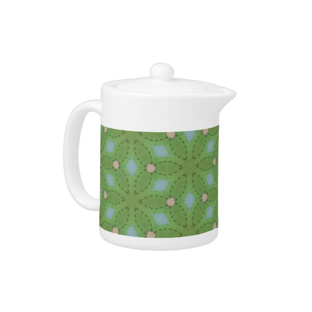 Green and Blue Leafy Pattern Teapot (Left)