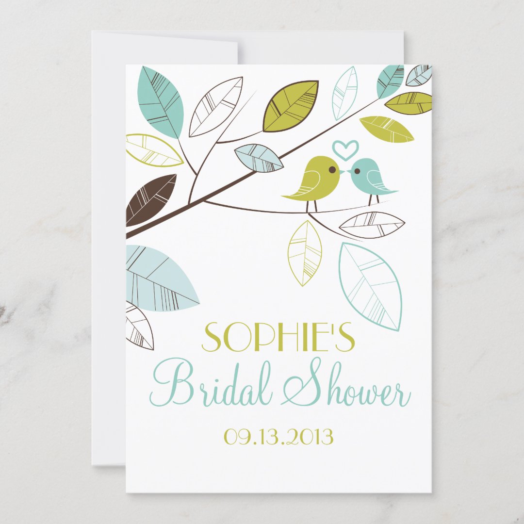Green and Blue Lovebirds Bridal Shower Invitations Zazzle