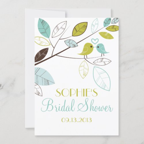 Green and Blue Lovebirds Bridal Shower Invitations