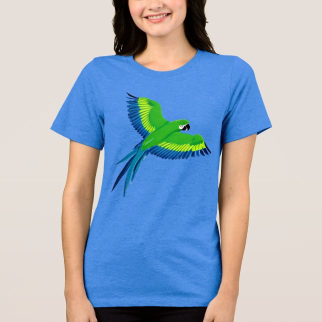 Green and Blue Macaw / Parrot in flight    Tri-Blend Shirt (Front)