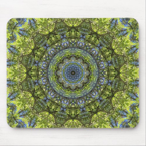 Green and Blue Mandala Art Kaleidoscope Mouse Pad