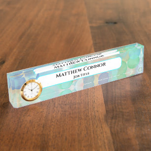 Green and Blue Marble Classy Modern Personalized Desk Name Plate