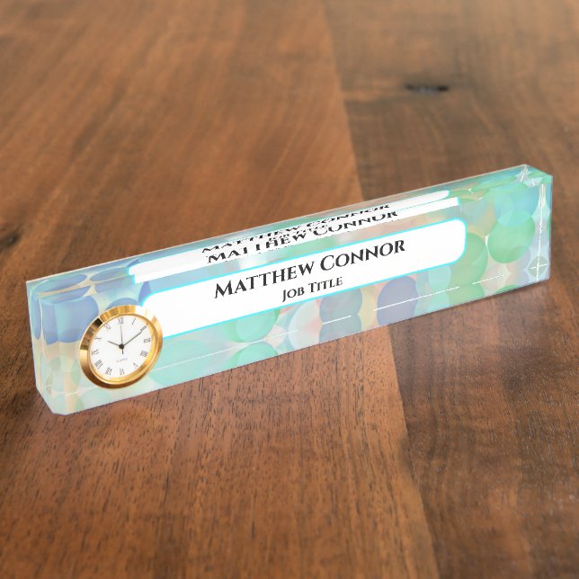 Green and Blue Marble Classy Modern Personalized   Desk Name Plate (Side)