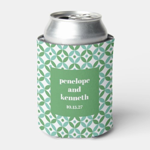 Green and Blue Mid Mod Chic Wedding Custom Can Cooler