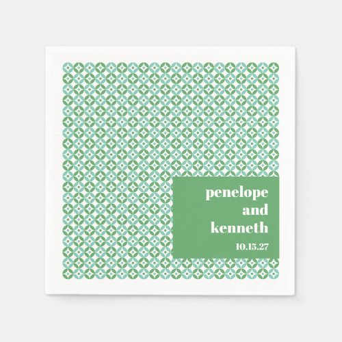 Green and Blue Mid Mod Chic Wedding Custom Napkins