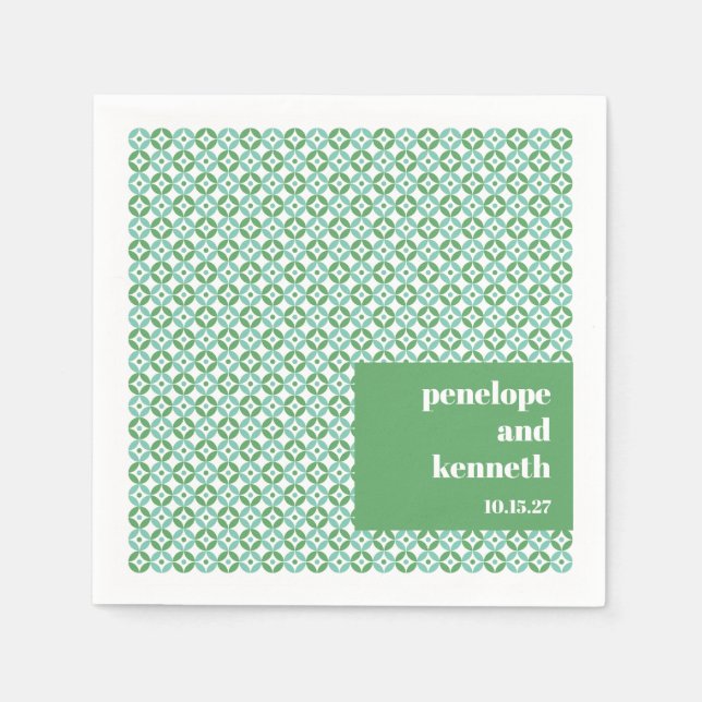 Green and Blue Mid Mod Chic Wedding Custom Napkins (Front)