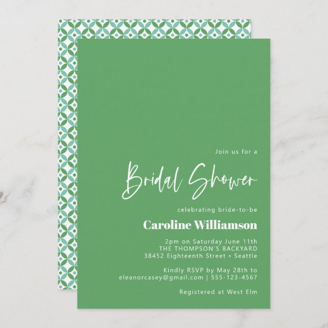 Green and Blue Mid Mod Geometric Bridal Shower  Invitation (Front/Back)