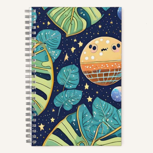 Green and Blue Monstera Leaves Planet Notebook