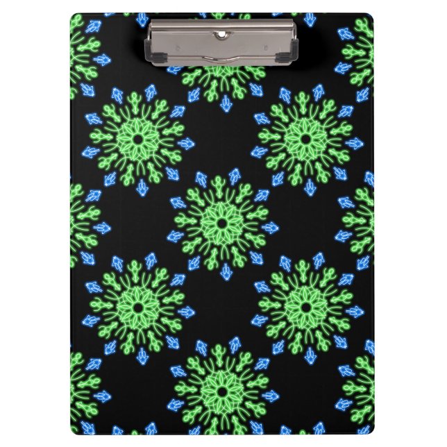 Green and blue neon flower clipboard (Front)