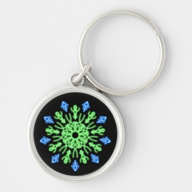 Green and blue neon flower keychain (Front)