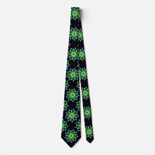 Green and blue neon flower neck tie (Front)