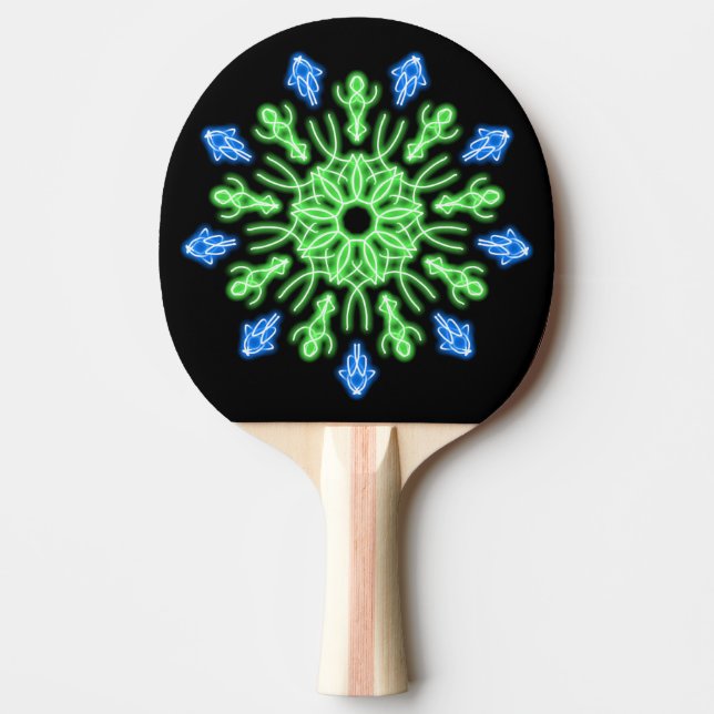 Green and blue neon flower Ping-Pong paddle (Front)