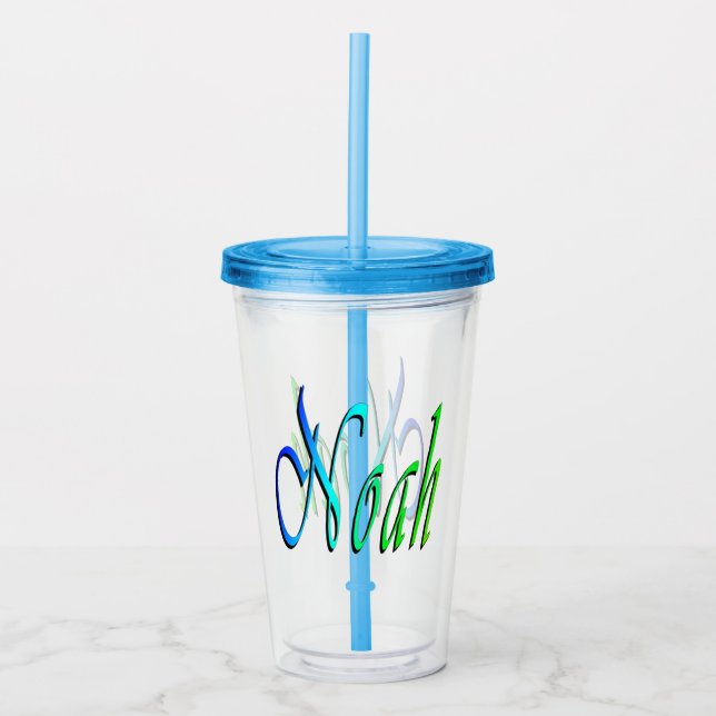 Green And Blue Noah Name,  Acrylic Tumbler (Front)