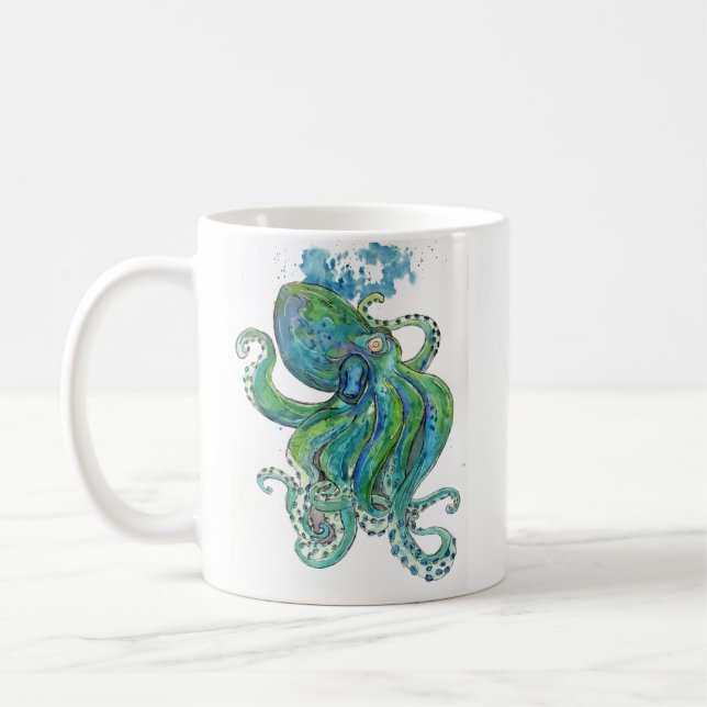 Green and Blue Octopus Coffee Mug (Left)