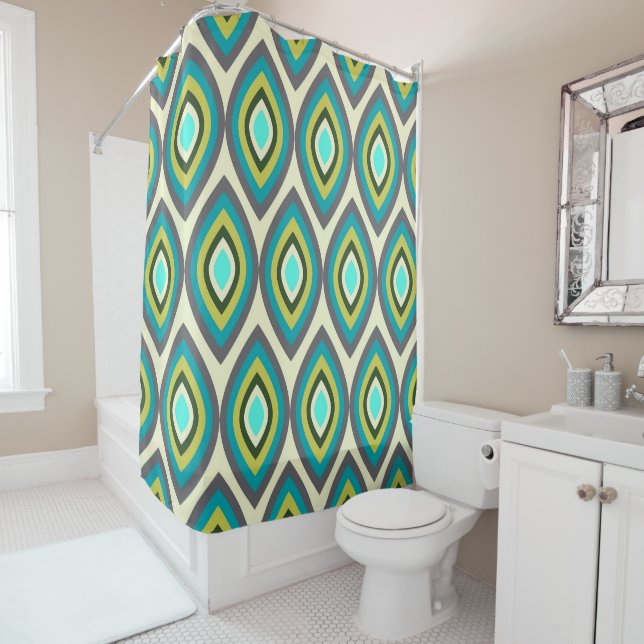 Green and Blue Oval Abstract Shower Curtain (In Situ)
