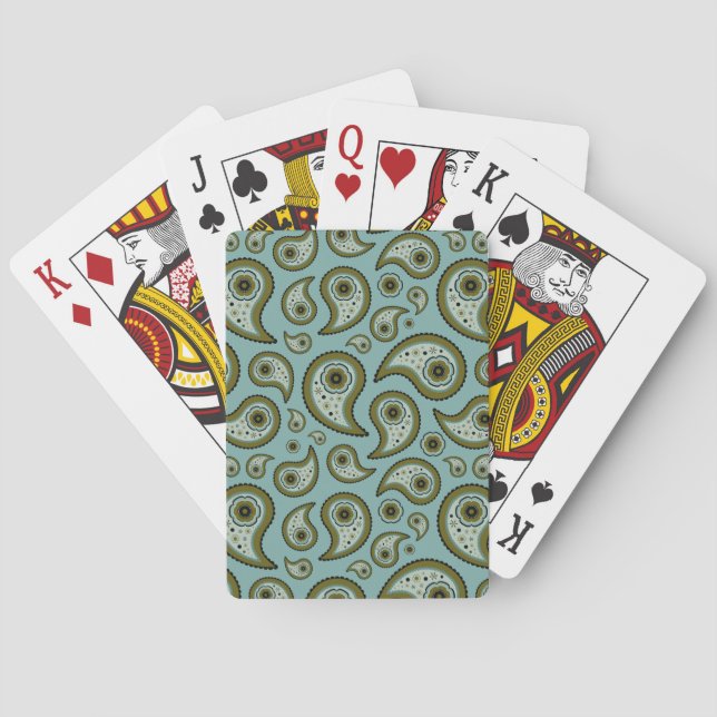 Green and Blue Paisley Pattern Poker Cards (Back)