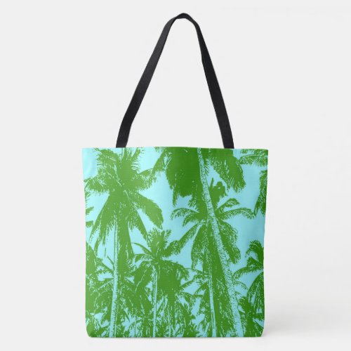 Green and Blue Palm Trees Design Tote Bag