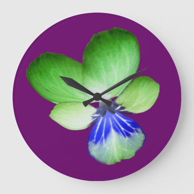 Green and Blue Pansy Wall Clock (Front)