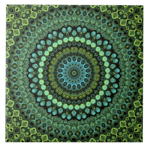 Green and Blue Peacock Mandala Design Ceramic Tile