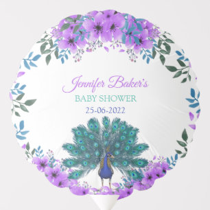 Green and Blue Peacock Purple Watercolor Flowers Balloon