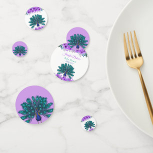 Green and Blue Peacock   Purple Watercolor Flowers Confetti