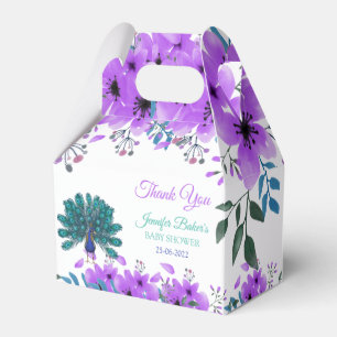 Green and Blue Peacock Purple Watercolor Flowers Favor Boxes