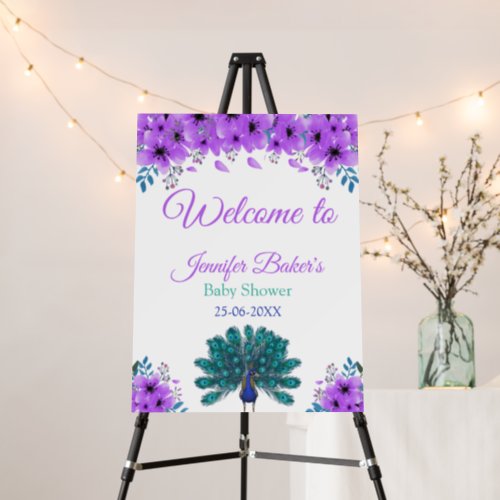 Green and Blue Peacock  Purple Watercolor Flowers Foam Board