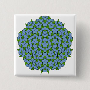 Green and Blue Penrose Rhombus Pattern Button