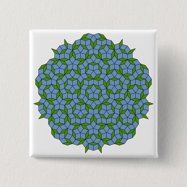 Green and Blue Penrose Rhombus Pattern Button (Front)