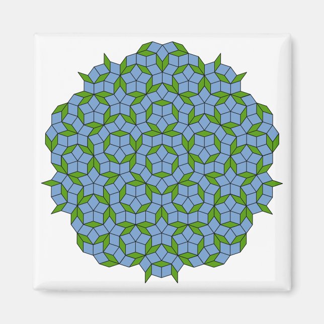 Green and Blue Penrose Rhombus Pattern Magnet (Front)