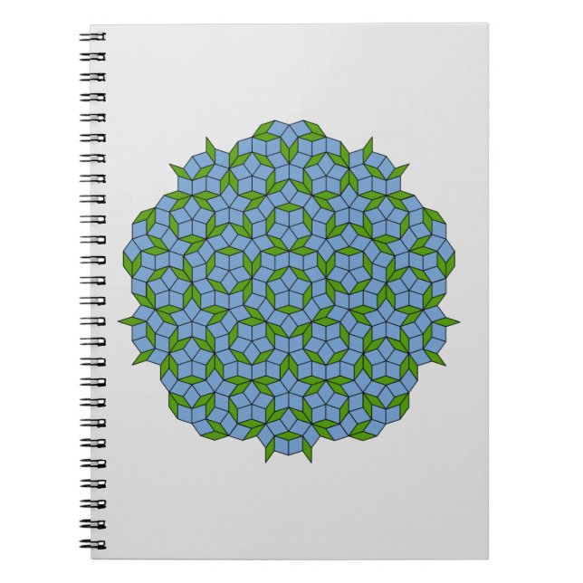 Green and Blue Penrose Rhombus Pattern Notebook (Front)