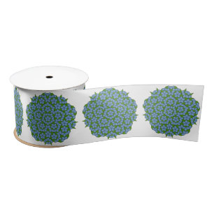Green and Blue Penrose Rhombus Pattern Satin Ribbon