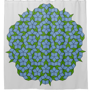 Green and Blue Penrose Rhombus Pattern Shower Curtain