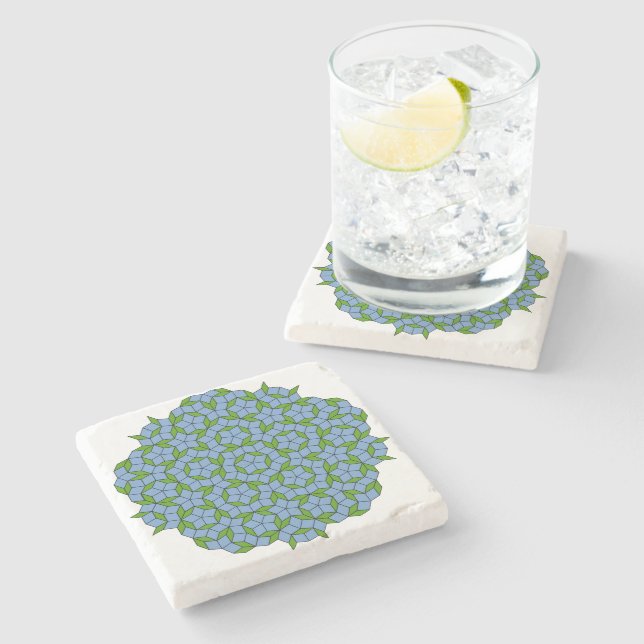 Green and Blue Penrose Rhombus Pattern Stone Coaster (Side)