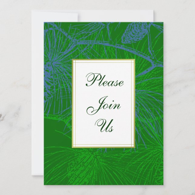 Green and Blue Pine Custom Holiday Invitation (Front)